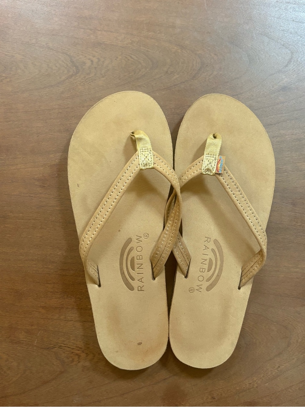 Rainbow Tan Suede Flip Flop Sandals for Women